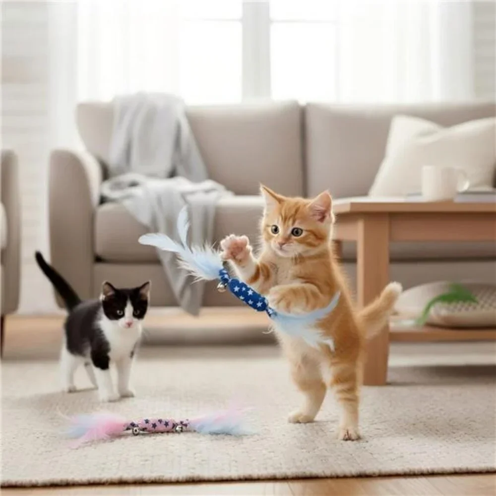 Catnip Toy Candy Shape with Bright Colors Feathers & Bell, Kicker Chew Toy